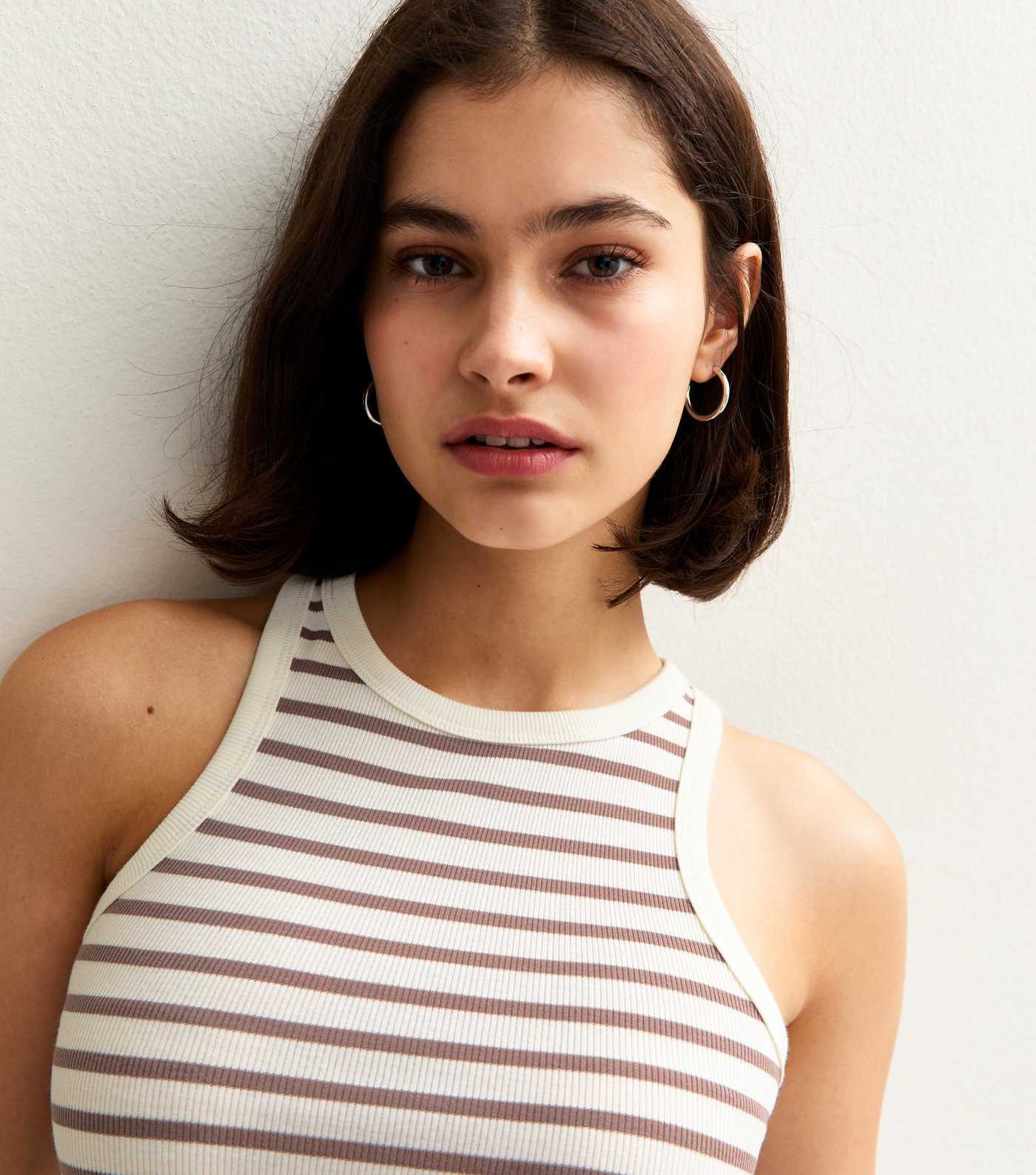 Brown Striped Ribbed Racer Vest | New Look | New Look (UK)