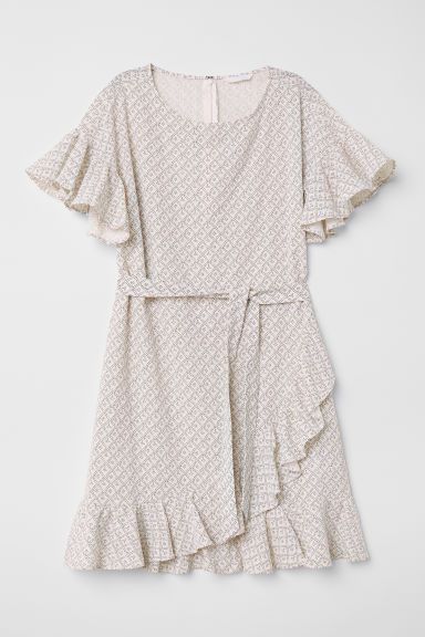 H & M - Patterned Flounced Dress - Beige | H&M (US + CA)