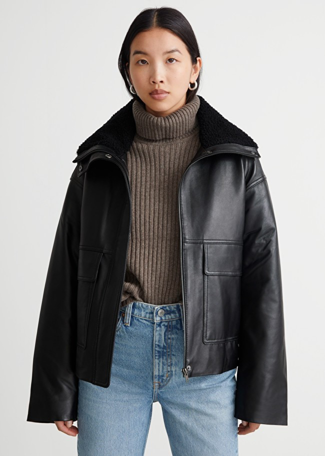 Boxy Cropped Leather Shearling Jacket | & Other Stories (EU + UK)