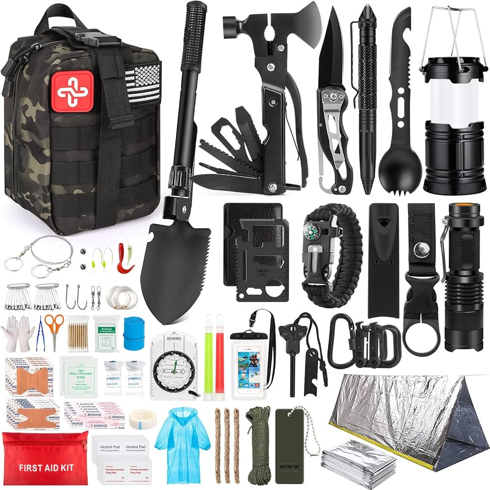 Survival Kit, 250Pcs Survival Gear First Aid Kit with Molle System Compatible Bag and Emergency T... | Amazon (US)
