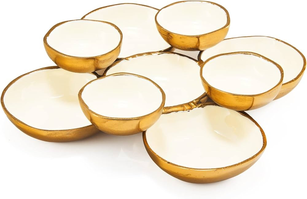 Cluster of 8 Round Serving Bowls Decorative Bowls Gold & White, Brass - Decoration, Snack Tray Bo... | Amazon (US)