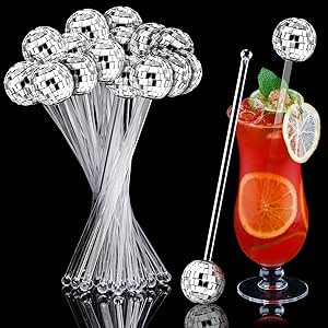 Sawysine 24 Pcs Disco Balls Cocktail Stirrers Plastic Round Top Swizzle Sticks Cake Pops Mirror B... | Amazon (US)