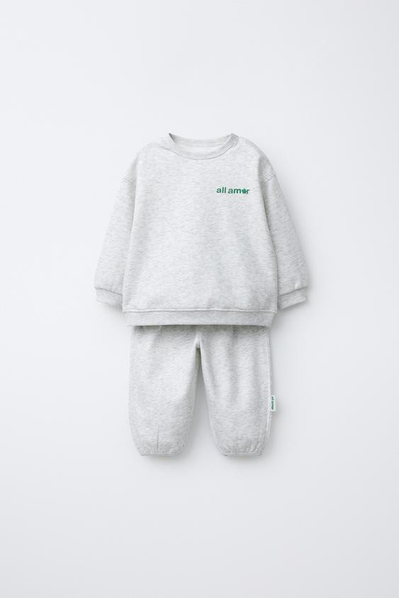 SLOGAN PRINT SWEATSHIRT AND TROUSERS SET | Zara UK