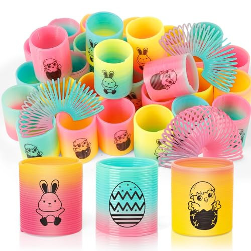 CLEVERZONE 36 Packs Spring Rainbow Magic Fidget Stress Coil Mini Springs Bulk Toys Party Favor Carnival Prize Goodie Bag Stuffers For Kids Boys Girls (Easter) | Amazon (US)
