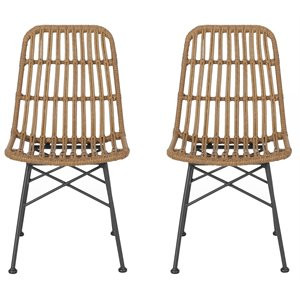 Noble House Sawtelle Faux Rattan Outdoor Dining Chairs in Brown/Black (Set of 2) | Cymax