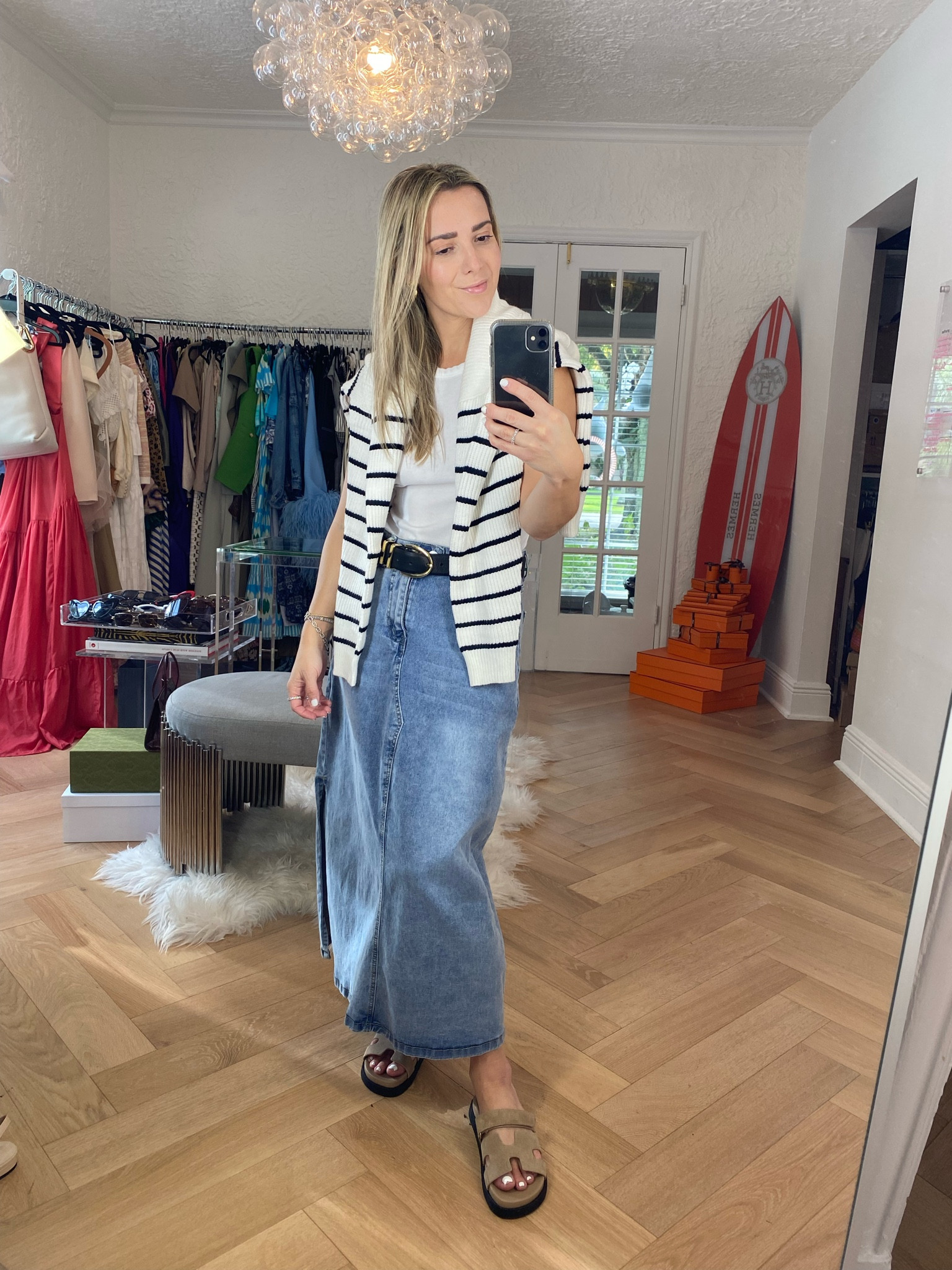 Easy Amazon Fall Outfit idea. The denim skirt is one of fall’s biggest trends and so is the striped sweater. Fall sweater outfit idea, denim skirt outfit idea, warm fall outfit ideas. 

#LTKfindsunder50 #LTKxPrime #LTKstyletip