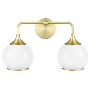 Lia 2-Light Brushed Brass/Opal Vanity Light | The Home Depot