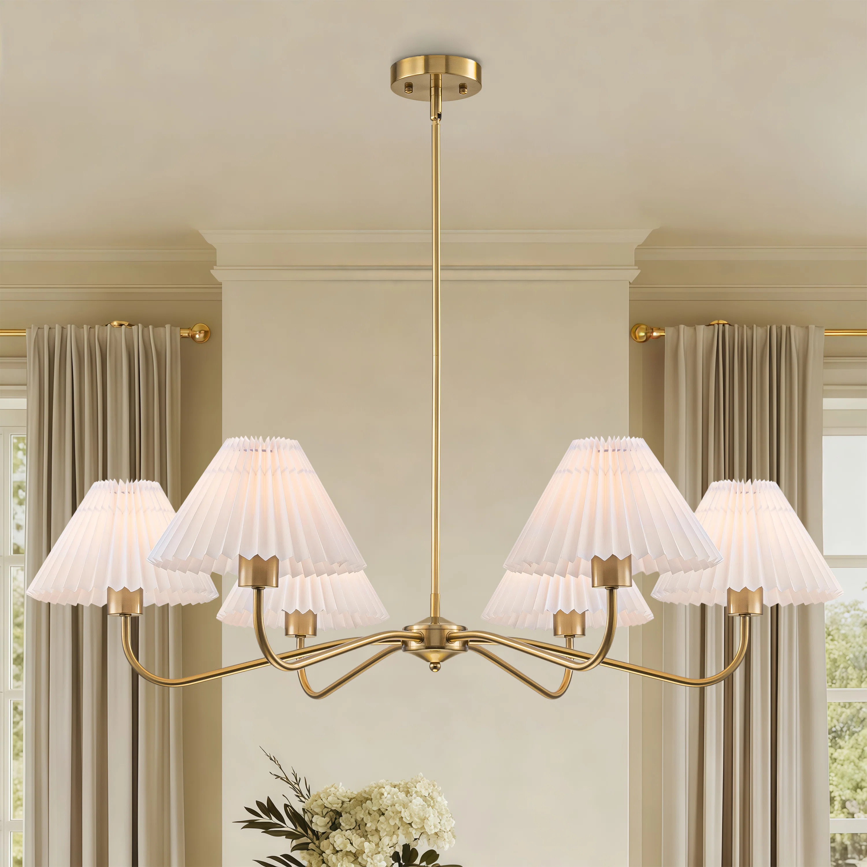 6-light Chandelier With Pleated Fabric Shades | Wayfair North America