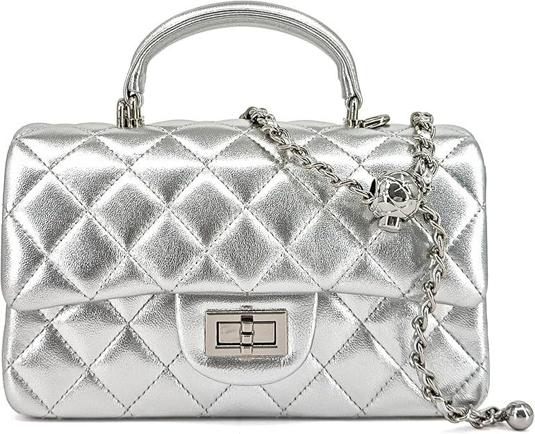 Small Quilted Crossbody Bag for Women, Genuine Leather Mini Shoulder Flap Purse with Gold Chain S... | Amazon (US)