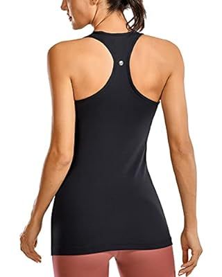 CRZ YOGA Women's Active Seamless Workout Tank Tops Racerback Running Yoga Gym Shirts Long Length | Amazon (US)