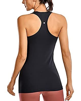 CRZ YOGA Women's Active Seamless Workout Tank Tops Racerback Running Yoga Gym Shirts Long Length | Amazon (US)