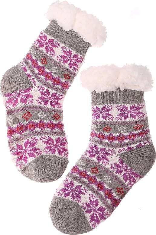 MOGGEI Girls Slipper Fuzzy Socks Kids Boys Fluffy Fleece Lined Warm Plush Sherpa Winter Child Hom... | Amazon (US)