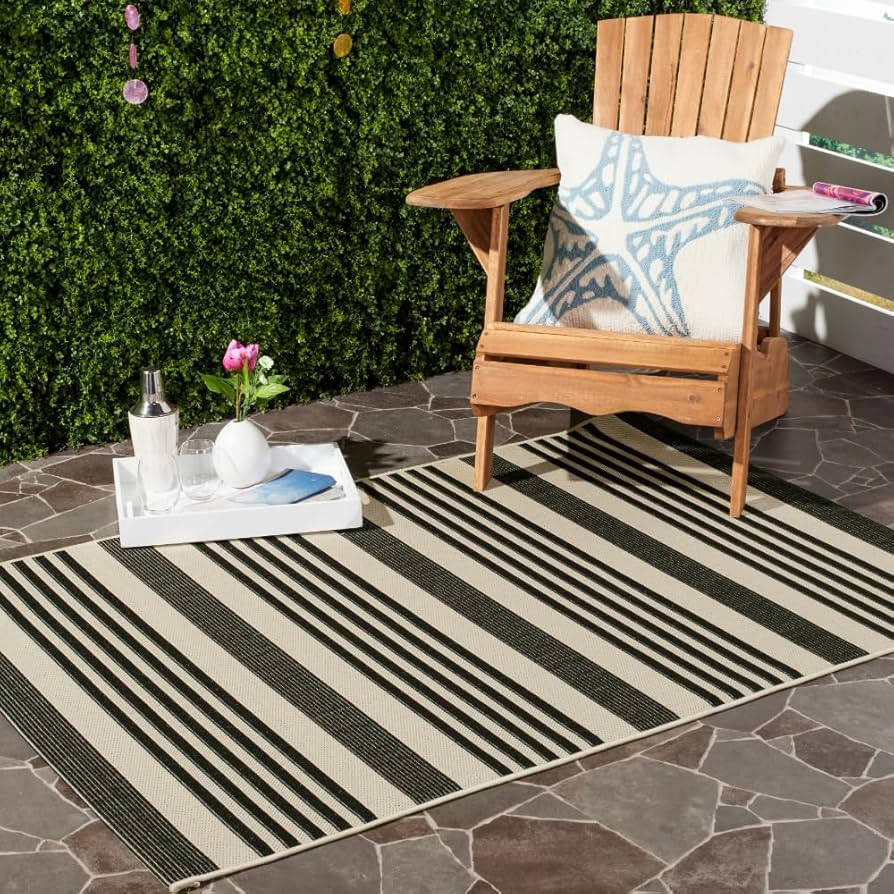 SAFAVIEH Washable Rug Outdoor Courtyard Collection - 6'7" x 9'6", Black & Bone, Non-Shedding & Ea... | Amazon (US)
