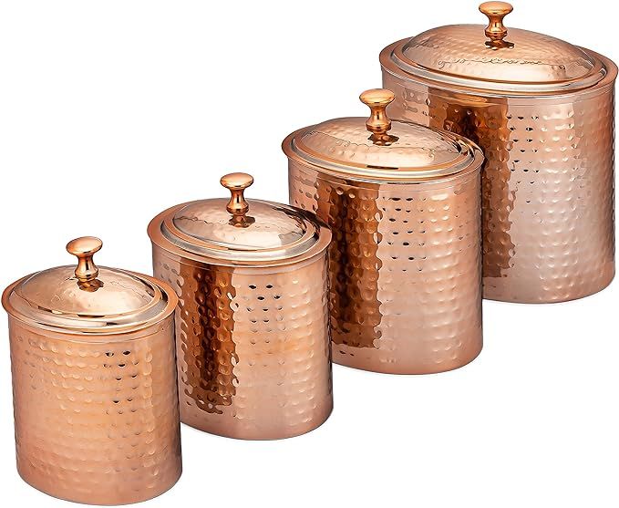 Oval Hammered Copper Polished Canisters, Set of 4, 4 qt, 2 qt, 1.5 qt, 1qt | Amazon (US)