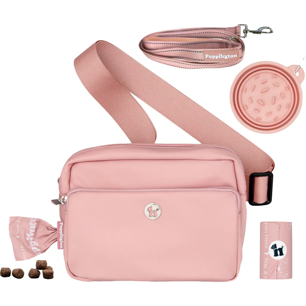Puppington 3-in-1 Dog Walking Bag with Poop Bags plus Travel Bowl and Reflective Leash in Blush Pink at Nordstrom | Nordstrom
