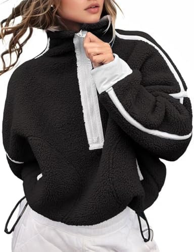 Kumufenc Women's Fleece Sweatshirts Half Zip Pullover Long Sleeve Oversized Workout Crop Tops Hoo... | Amazon (US)