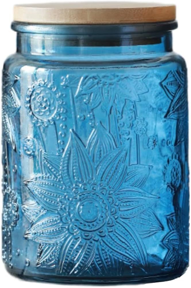 Blue Glass Jar, 23.7 FL OZ Vintage Glass Jar with Airtight Lid, Candy Jar/Sugar Container for Kit... | Amazon (US)