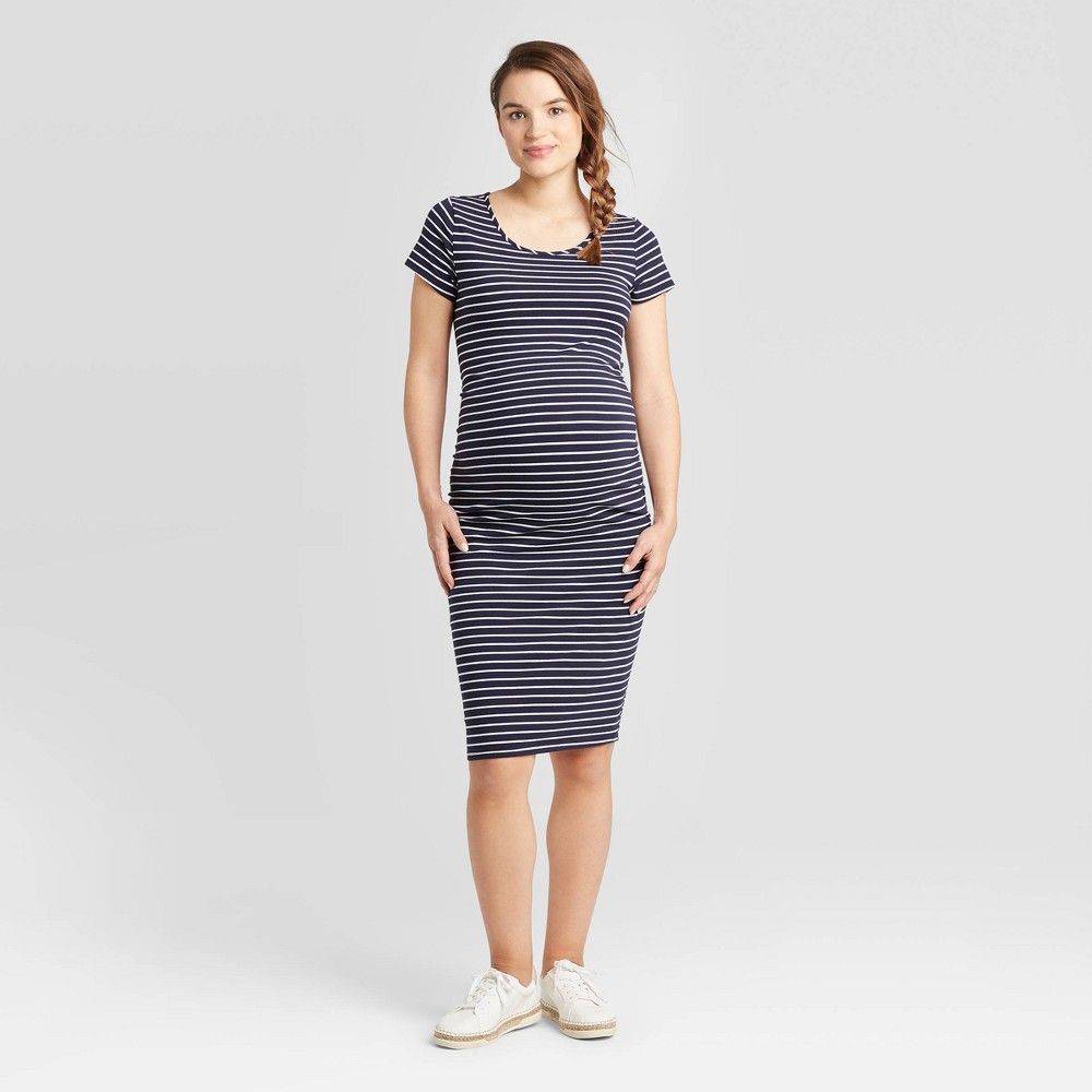 Striped Short Sleeve T-Shirt Maternity Dress - Isabel Maternity by Ingrid & Isabel Navy/White XS | Target