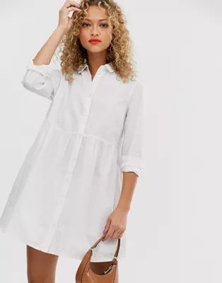 ASOS DESIGN organic cotton mini smock shirt dress in white | ASOS (Global)