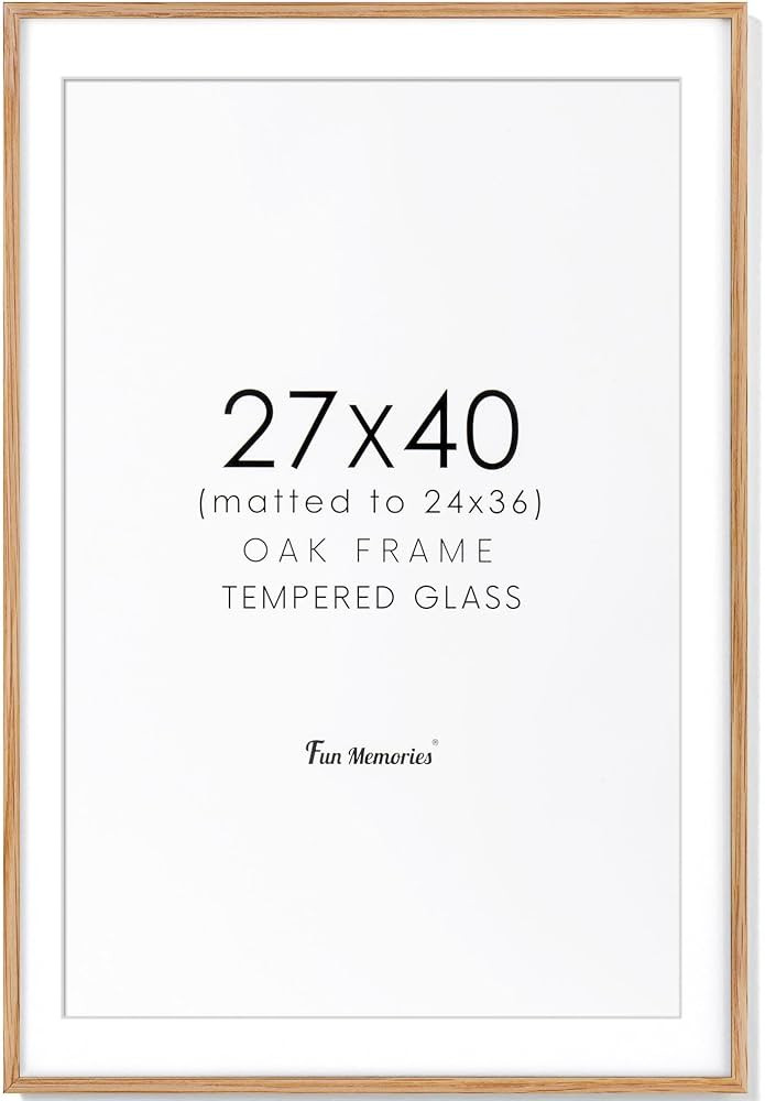27x40 Picture Frame, Solid Oak Wood 27x40 Poster Frame for Wall, 27 x 40 Frame with Tempered Real... | Amazon (US)