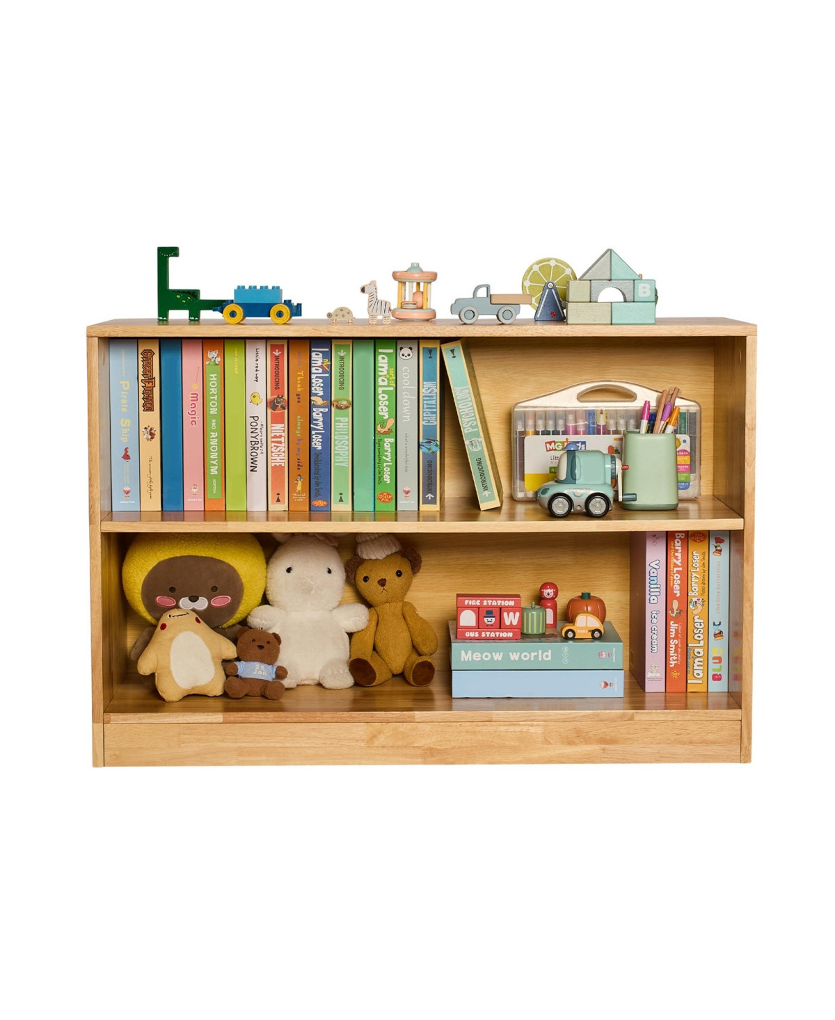 Rainsken Wooden Toy Storage Organizer, 2-Tier Kids Display Storage Bookshelf for Living Room, Entryway, Preschool, Nursery | Macy's