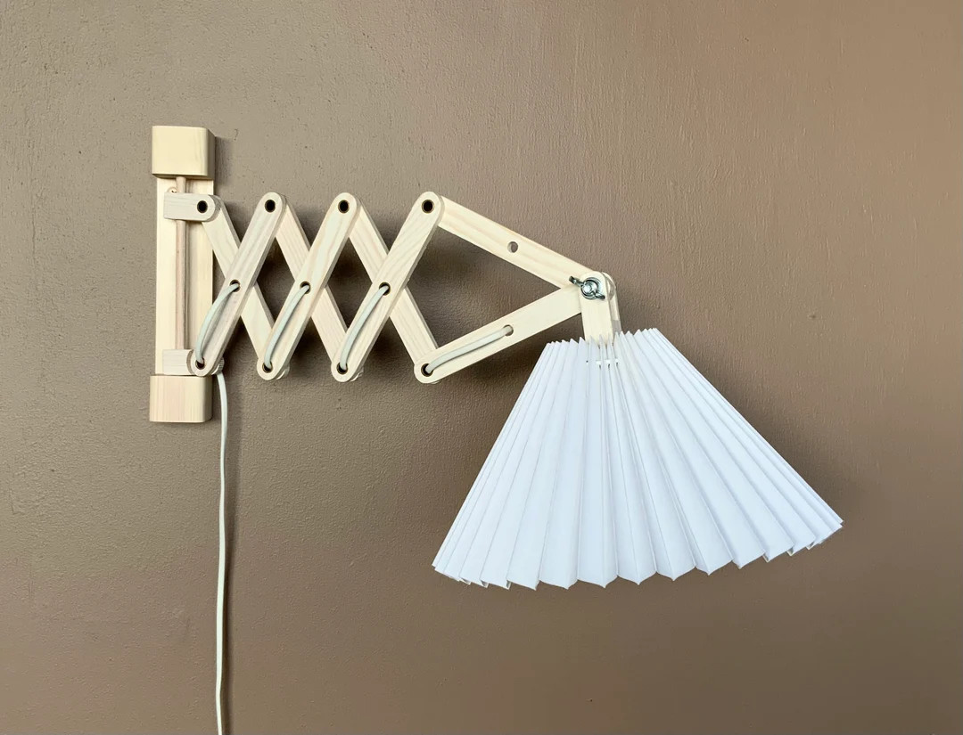 Danish Designed Whitewashed Beech Wood Scissor Lamp With New - Etsy | Etsy (US)