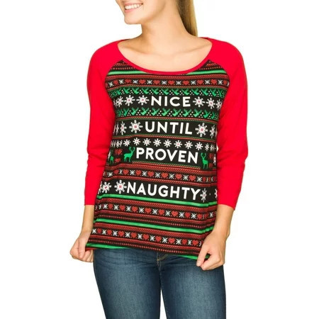 Juniors Ugly Nice Until Proven Naughty Graphic Baseball Tee | Walmart (US)