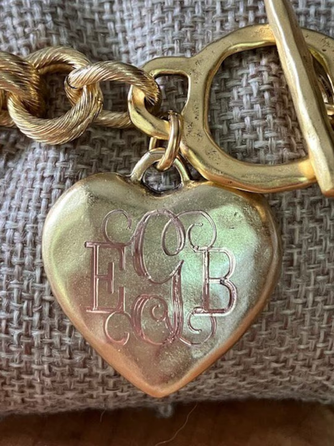 Bracelet, Heart, 12K Gold, Double-link Chain, Organic Toggle, Personalized (gold Heart Bracelet) ... | Etsy (US)