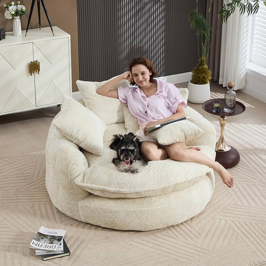 Oversized Chenille Round Sofa, Fluffy Reading Chair for Living Room | Amazon (US)