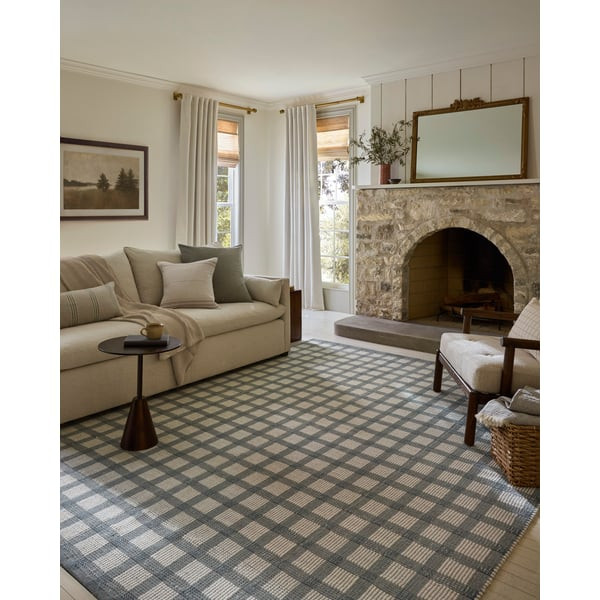 Ryder RYD-02 Blue/Ivory Wool/Cotton Handwoven Plaid Area Rug | Rugs Direct