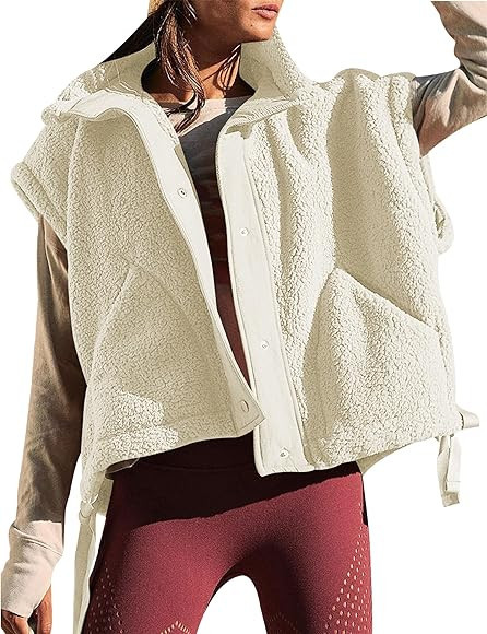 VATEAMI Women Oversized Fleece Vest Trendy Sleeveless Button Down Fuzzy Sherpa Jacket Winter Warm... | Amazon (US)