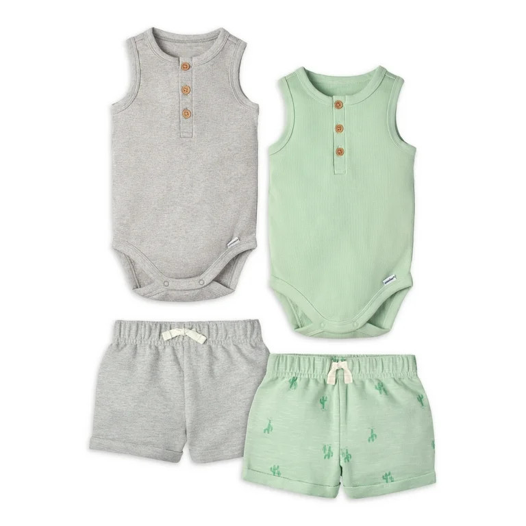 Modern Moments by Gerber Baby Boy Ribbed Henley Bodysuits and Shorts Outfit Sets, 4-Piece, 0/3 -2... | Walmart (US)