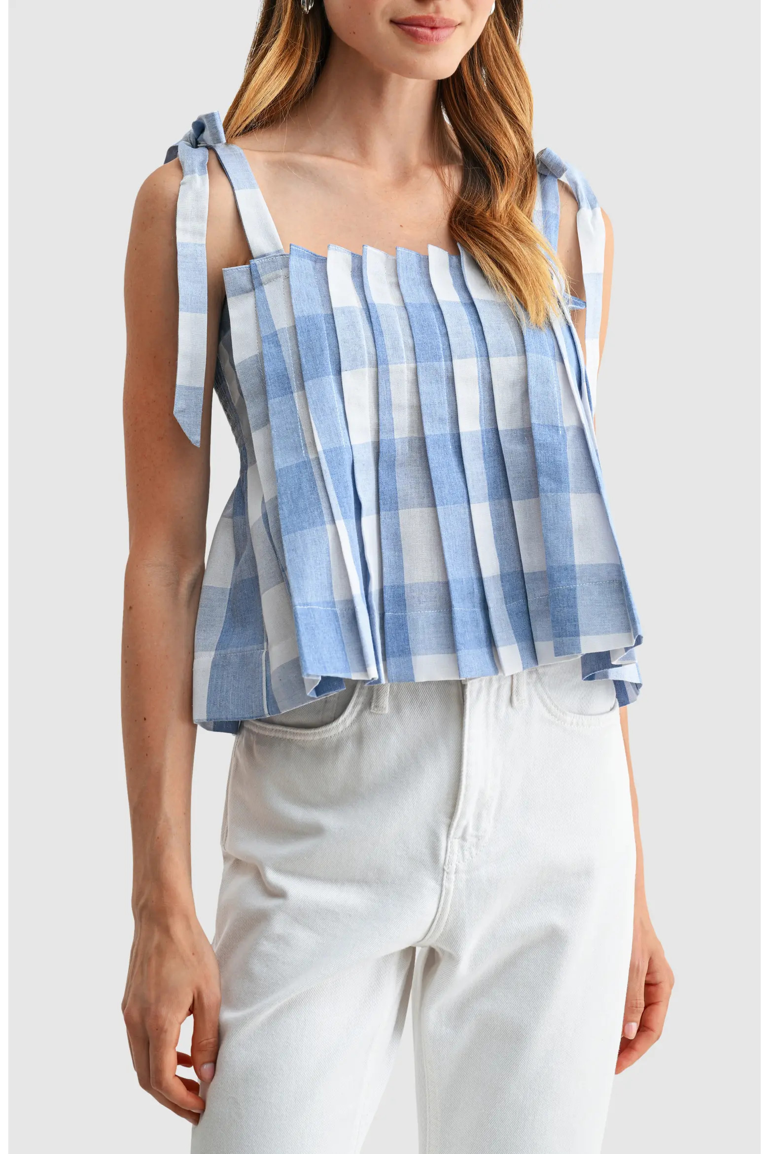 Pleated Gingham Tie Strap Top (Women) | Nordstrom | Nordstrom