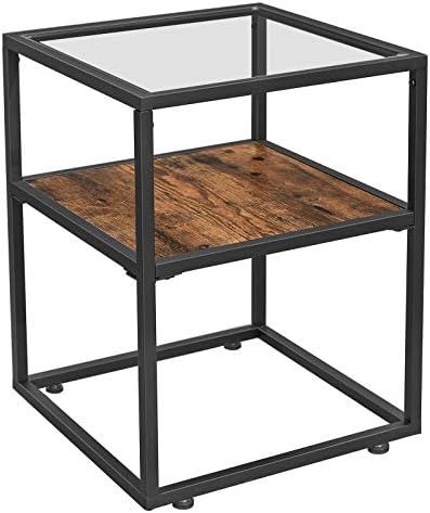 VASAGLE GLATAL Side Table, Tempered Glass End Table, Nightstand with Storage Shelf, Industrial Ac... | Amazon (US)