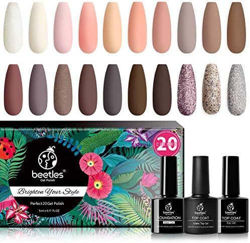 Beetles 20Pcs Gel Nail Polish Kit, Soak Off Nail Gel Polish Set Nude Glitter Pastel Pink Gel Nail Ki | Amazon (US)