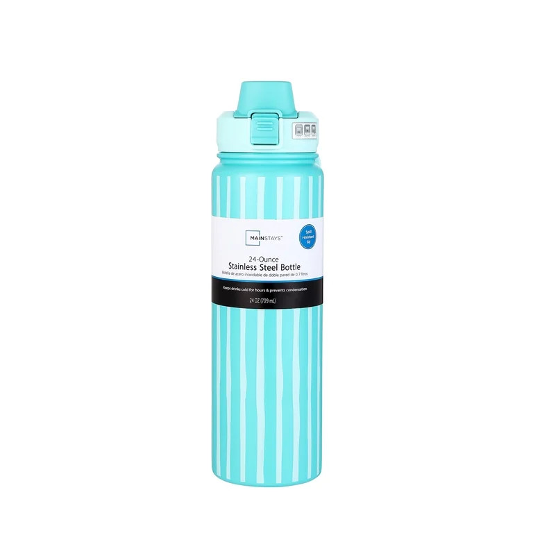 Mainstays 24 oz Light Blue Double Wall Stainless Steel Water Bottle with Straw Lid - Walmart.com | Walmart (US)