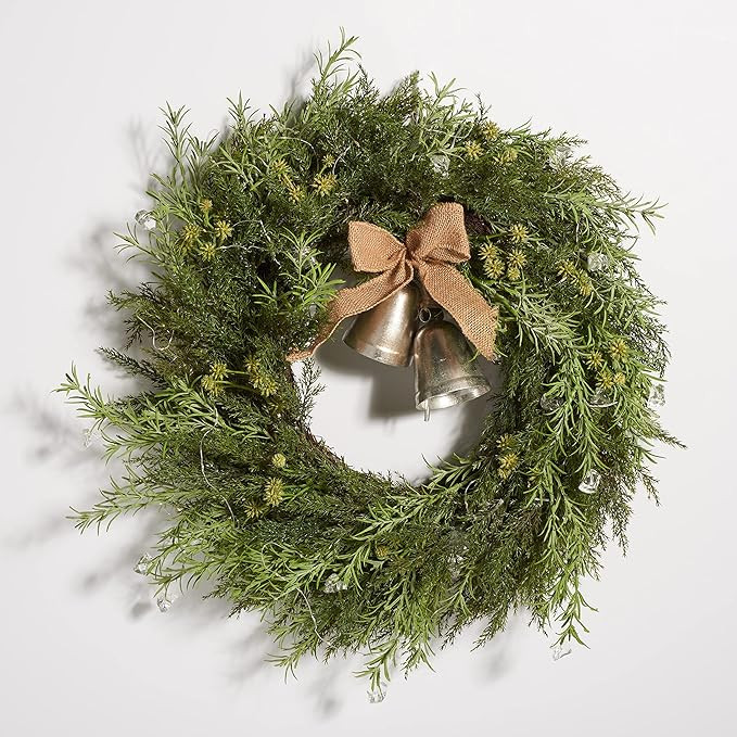 SAFAVIEH Home Collection 22-inch Decorative Artificial Pine Wreath with Gold Bells LED Light (Ful... | Amazon (US)