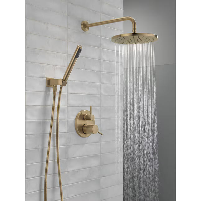 Delta Modern Champagne Bronze 2-handle Single Function 10-in Round Shower Faucet Valve Included | Lowe's
