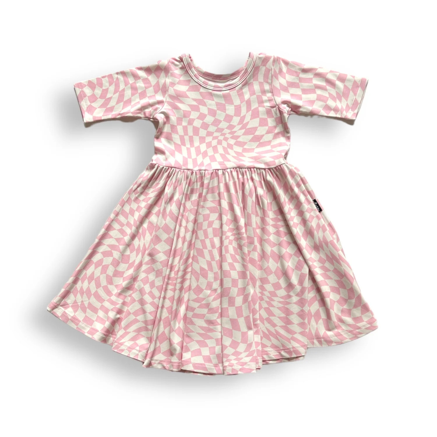 MID SLEEVE TWIRL- Pink Dizzy Check | millie + roo