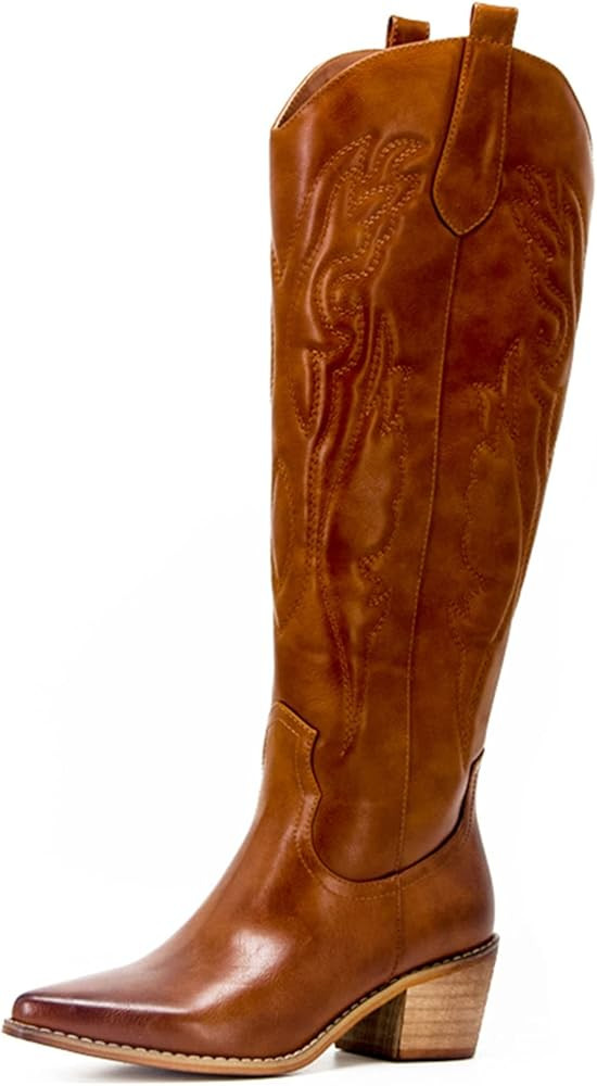 MeiLuSi Womens Cowgirl Boots Vintage Embroidered Knee High Cowboy Boots Fashion Tall Western Boot Zi | Amazon (US)