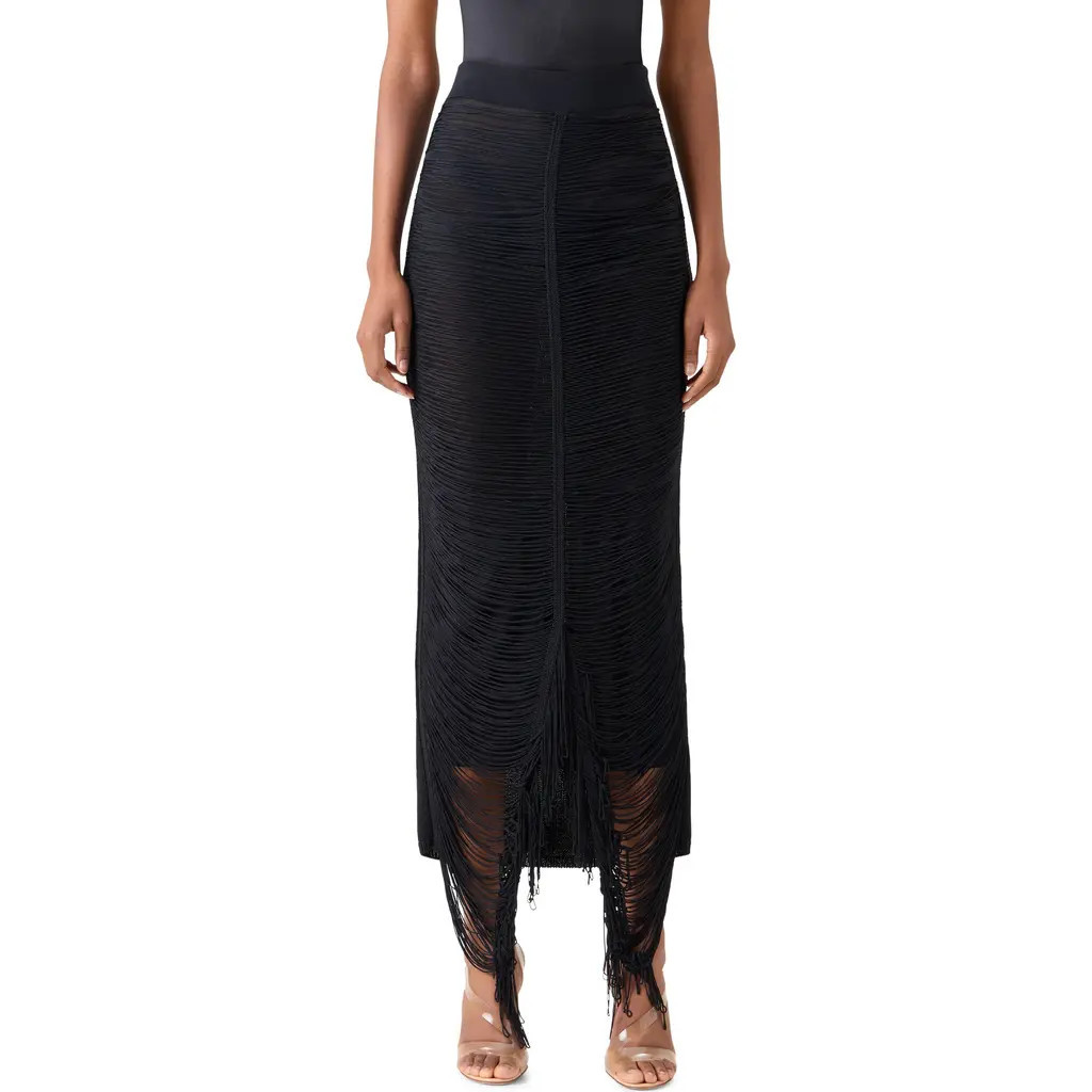 Akris Fringed Silk Knit Skirt in Black at Nordstrom, Size 6 | Nordstrom