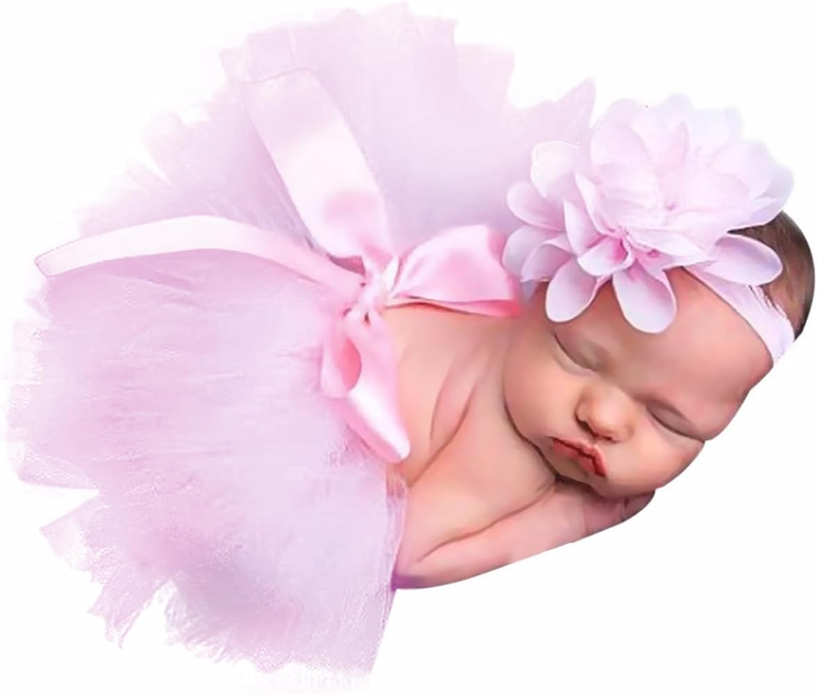 Medsuo Newborn Baby Tutu Skirt and Flower Headband for Photography Prop Outfits 0-4 Month (Pink) | Amazon (US)