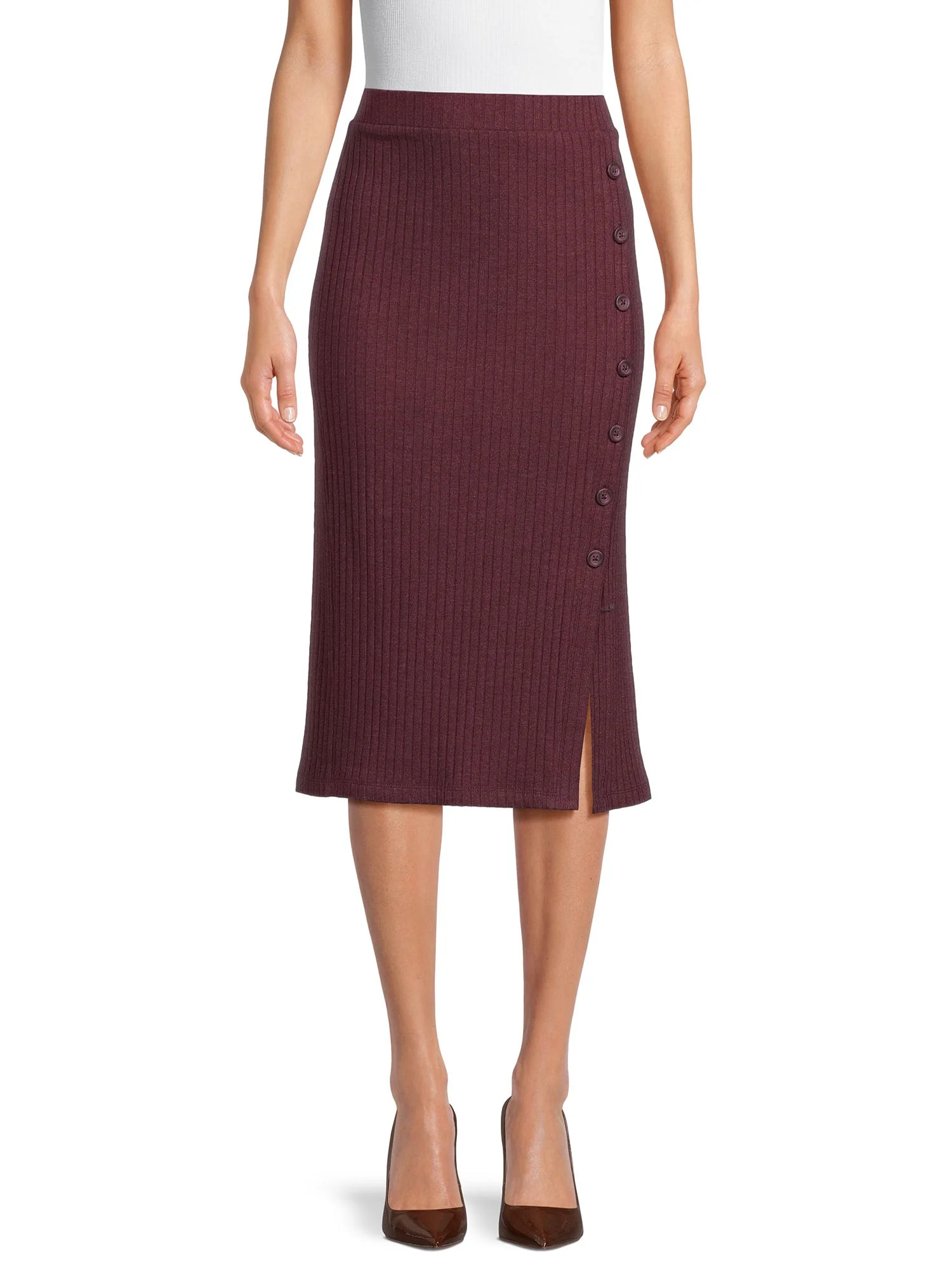 Time and Tru Women's Ribbed Knit Midi Skirt, Sizes XS-XXL | Walmart (US)