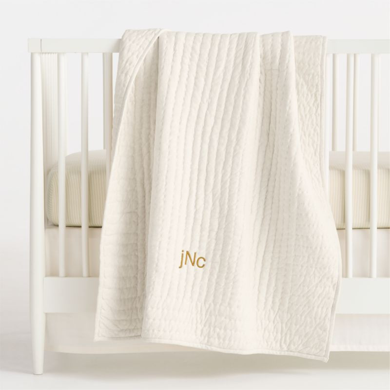 Comfy Tee Stitched Natural 100% Organic Cotton Jersey Crib Quilt | Crate & Barrel