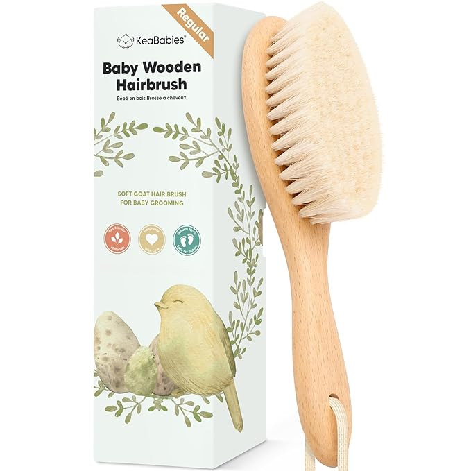 Wooden Baby Hair Brush for Toddler Girls, Boys - Cradle Cap Brush for Babies, Soft Goat Bristles,... | Amazon (US)