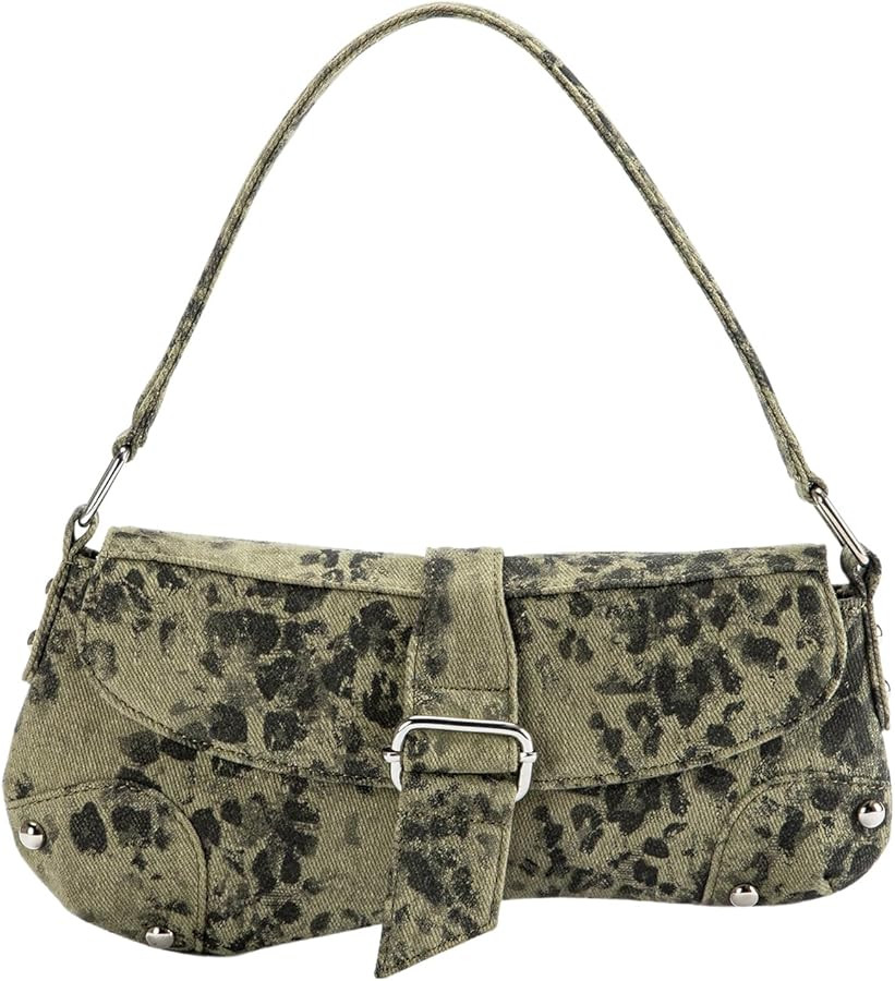 QWINEE Women's Y2K Leopard Print Shoulder Bag Denim Handbags Retro Cheetah Purses Top Handle Buck... | Amazon (US)