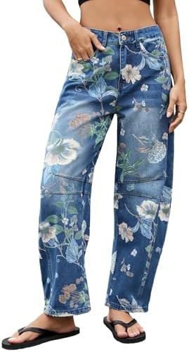 Kedera Women's Baggy Barrel Jeans Casual Boyfriend Mid Rise Leopard Printed Wide Leg Denim Ankle ... | Amazon (US)