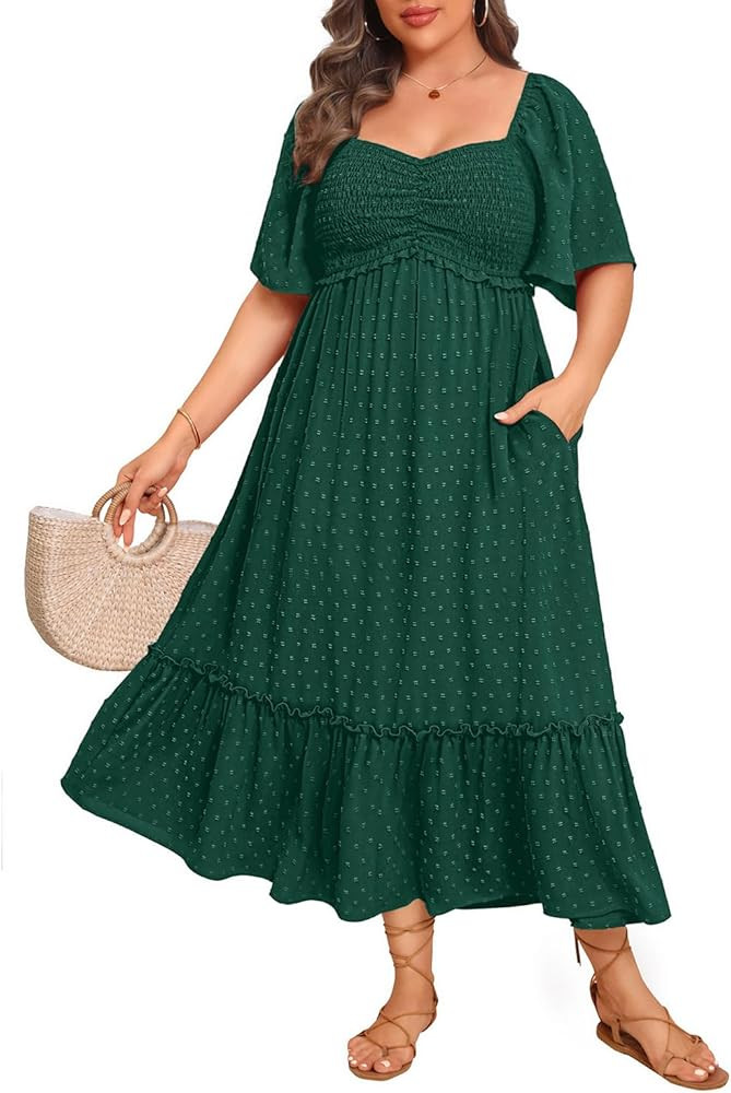 Plus Size Summer Dresses - Maxi Casual Wedding Guest Graduation Easter Long Dress with Pockets | Amazon (US)
