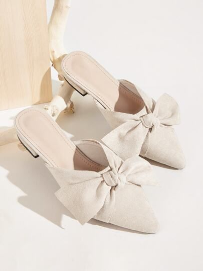Bow Decor Suede Flat Mules | SHEIN