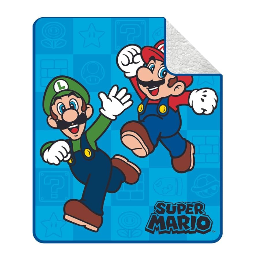 Franco Super Mario Kids Bedding Soft Plush Sherpa Blanket Throw, 46 in x 60 in, (Officially Licen... | Amazon (US)